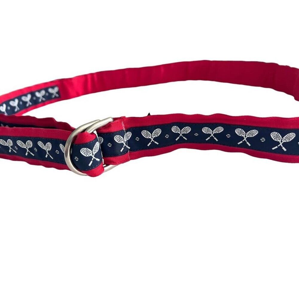 Kemestry Tennis Ribbon Belt Preppy Grosgrain Navy Red